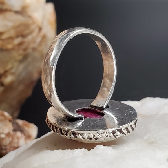 Genuine Cabochon Raw Pink Ruby Stone Silver Ring - Picture 3 of 4